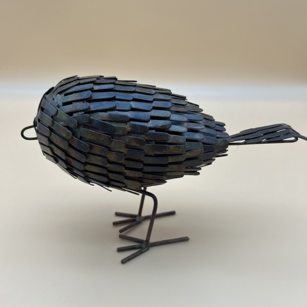 Brutalist Metal Bird Sculpture Hand Made Folk Art 8" Long 5" Tall Figurine